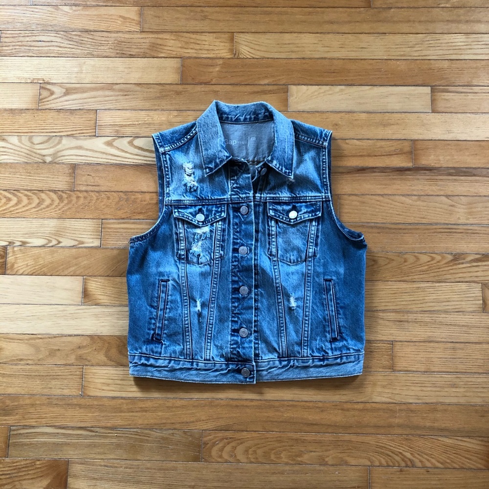 Distressed denim vest